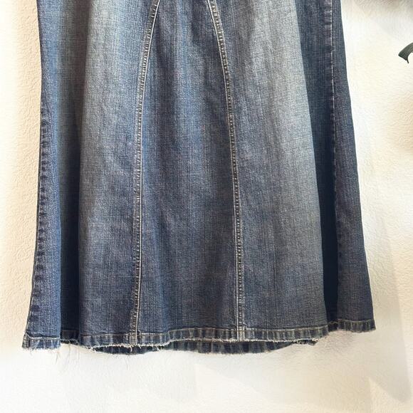 VTG Y2K Jeanology Maxi Denim Skirt SZ 12 Flare Mermaid Grunge Festival Low-Rise - Picture 3 of 9